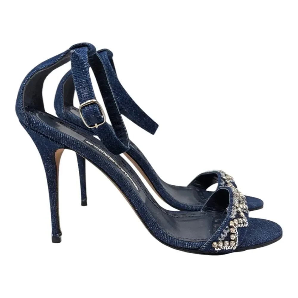 Manolo Blahnik x Rihanna limited edition Rih-Vi strappy crystal sandal denim 40